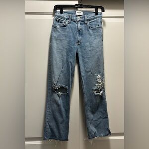 Agolde mid rise straight cropped ripped jeans, size 24